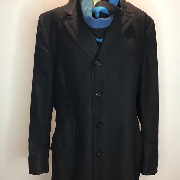Eagle Clothes Black Wool Four Button MidLength Vintage Notch Collar Overcoat 44 - Picture 3 of 15